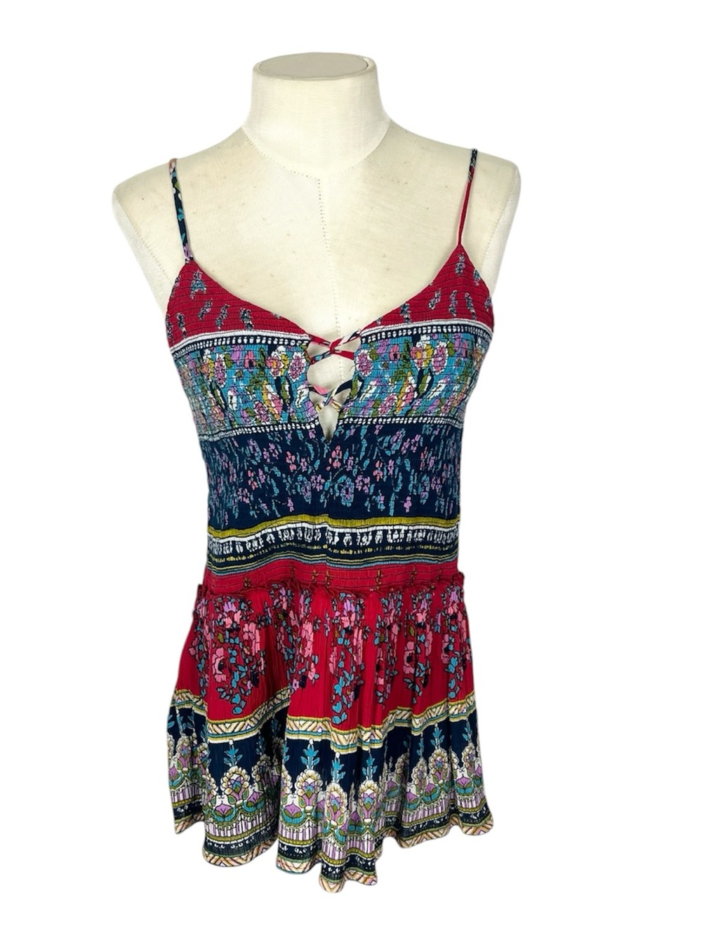 Patrons of Peace Boho spaghetti strap top size L bright floral smocked